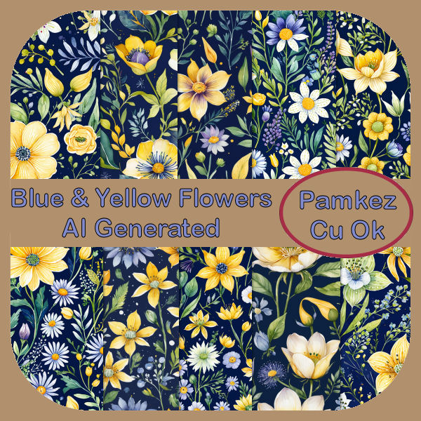 AI Blue & Yellow Flower Papers