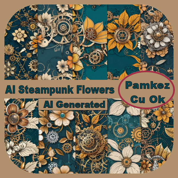 AI Steampunk Flowers Papers - Click Image to Close