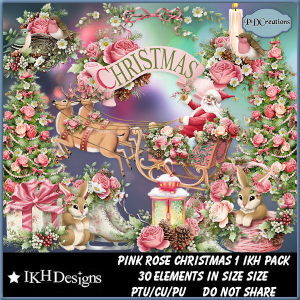 (image for) Pink Rose Christmas 1 IKH Pack