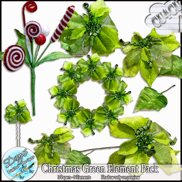 (image for) CHRISTMAS GREEN ELEMENT PACK CU - FULL SIZE by Disyas