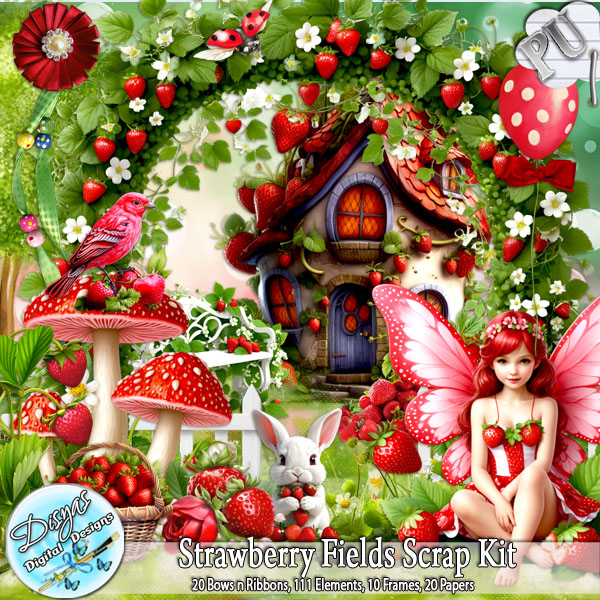 (image for) STRAWBERRY FIELDS SCRAP KIT - TAGGER SIZE by Disyas