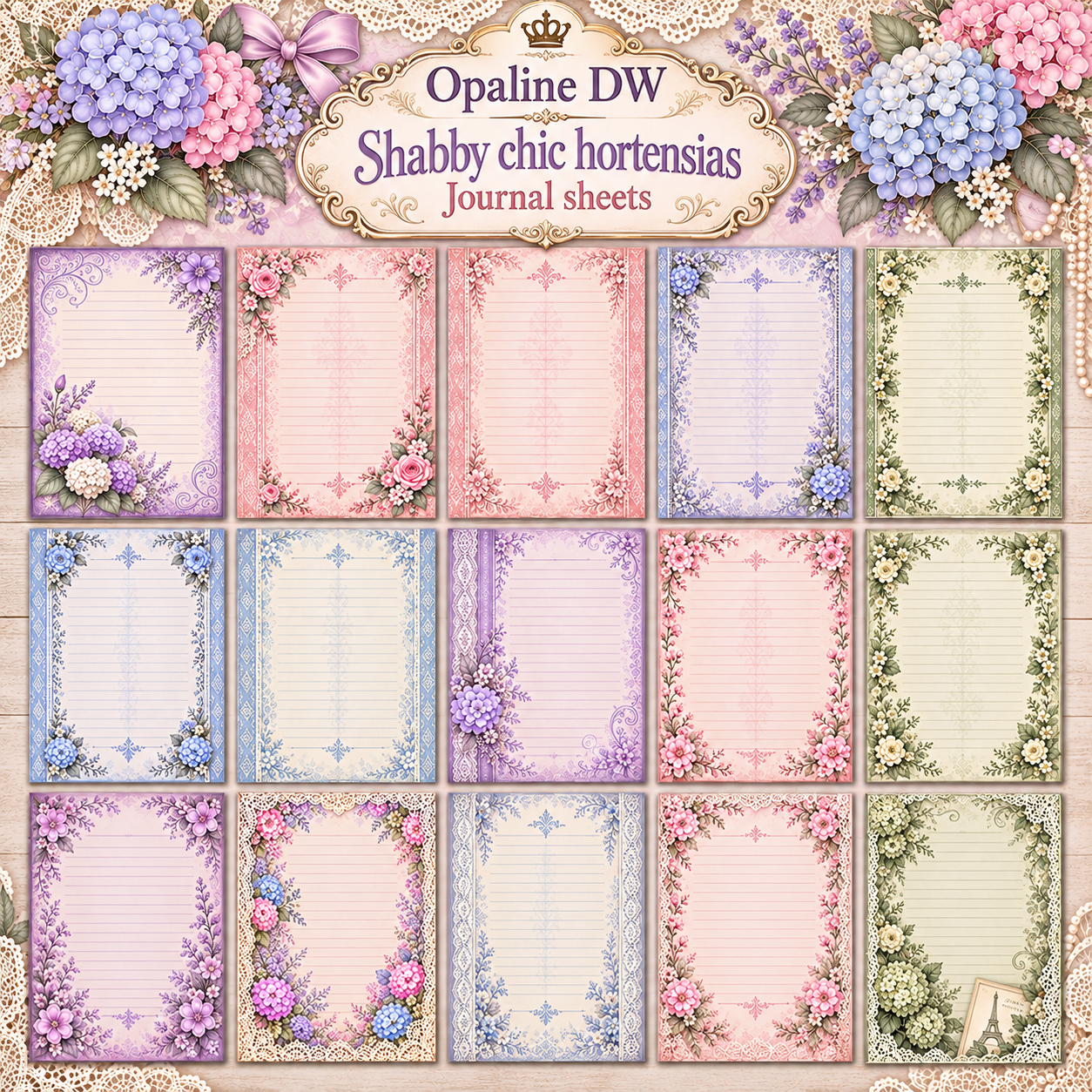(image for) ODW shabby chic hortensias journaling cards