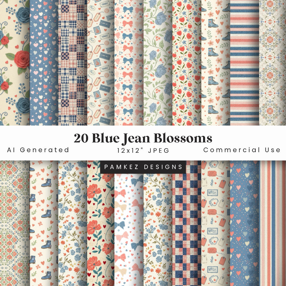 (image for) AI Blue Jean Blossoms Papers Bundle