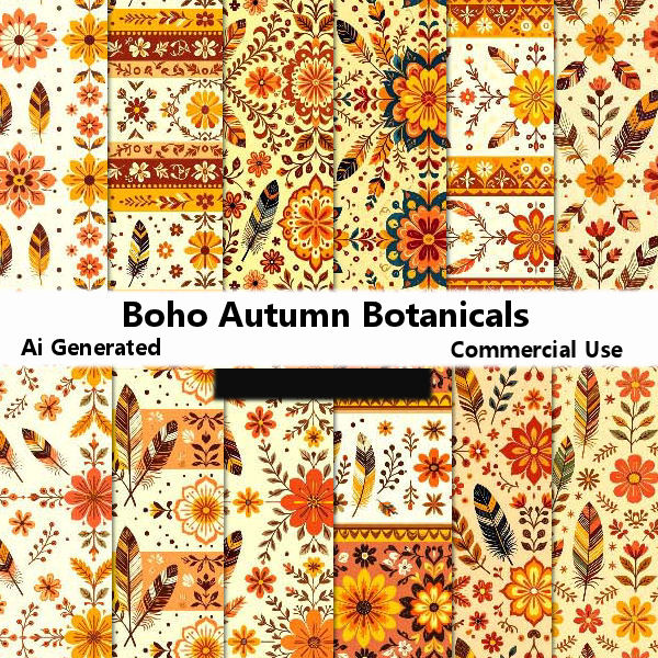 (image for) AI Boho Autumn Botanicals Papers