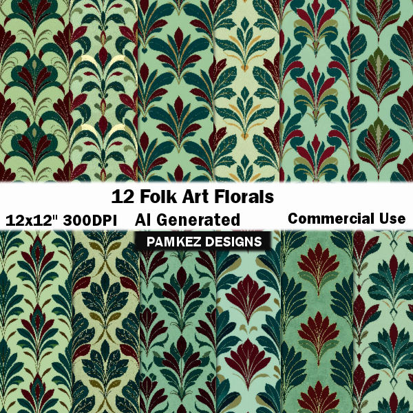 (image for) AI Folk Art Floral Papers