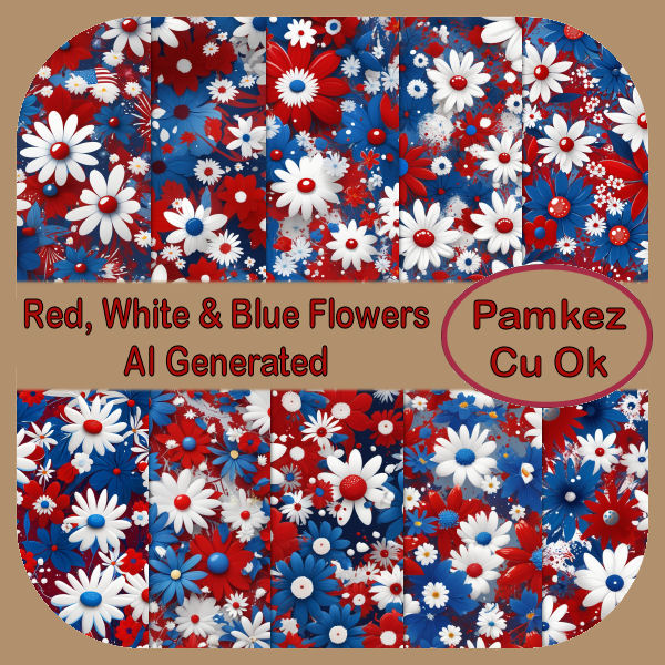 (image for) AI Red, White & Blue Flower Papers