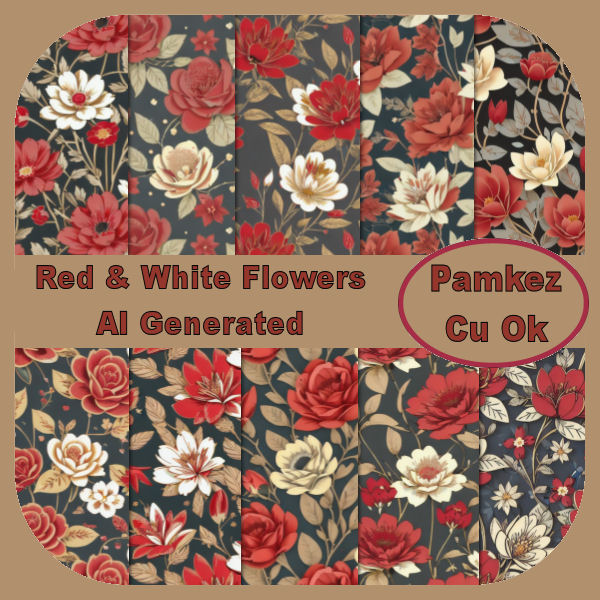 (image for) AI Red And White Floral Papers