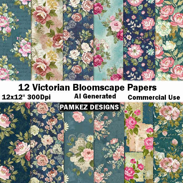 (image for) AI Victorian Bloomscape Papers