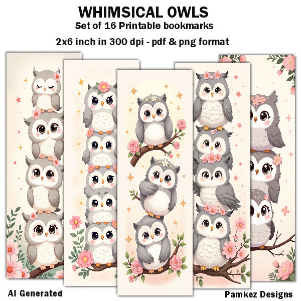 (image for) Whimsical Owls Printable Bookmarks