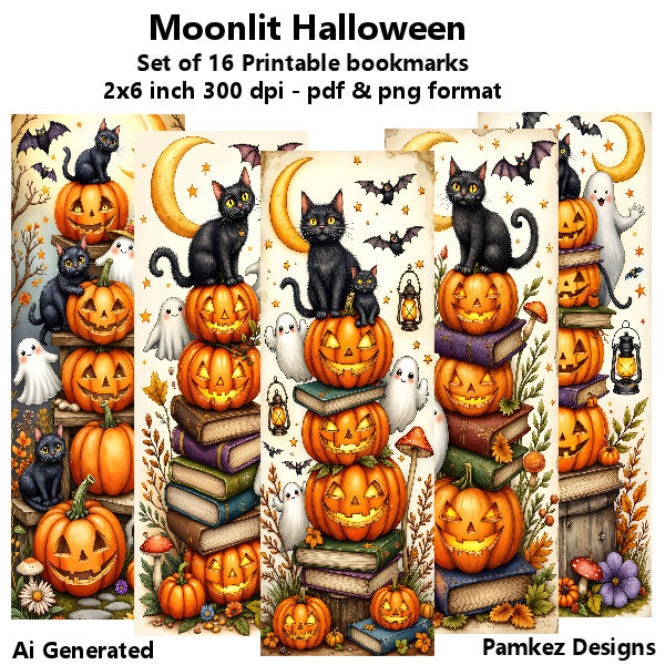 (image for) Moonlit Halloween Printable Bookmark Set